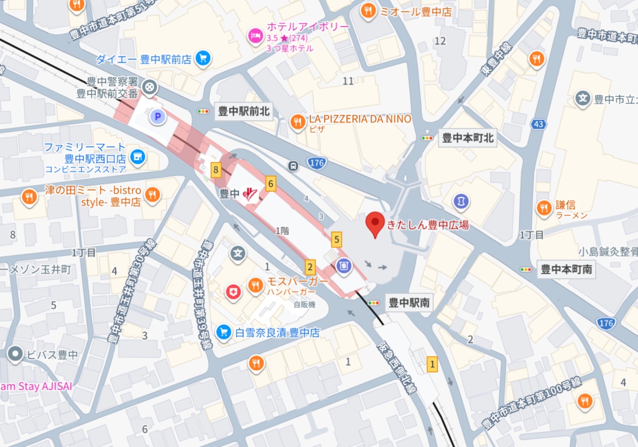 集合場所マップ（阪急豊中駅 南改札口 きたしん豊中広場）